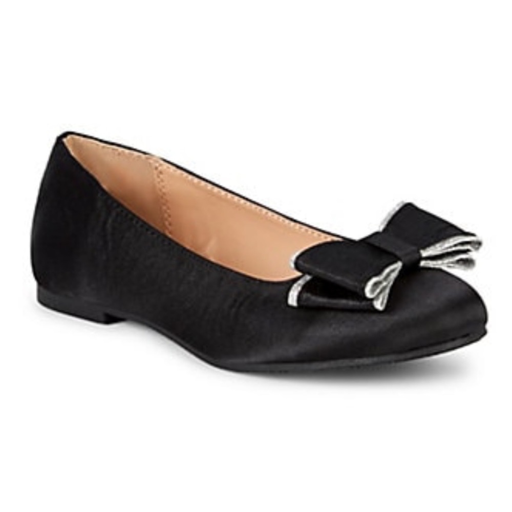 Badgley mischka girl’s bow flat shoes black size 2